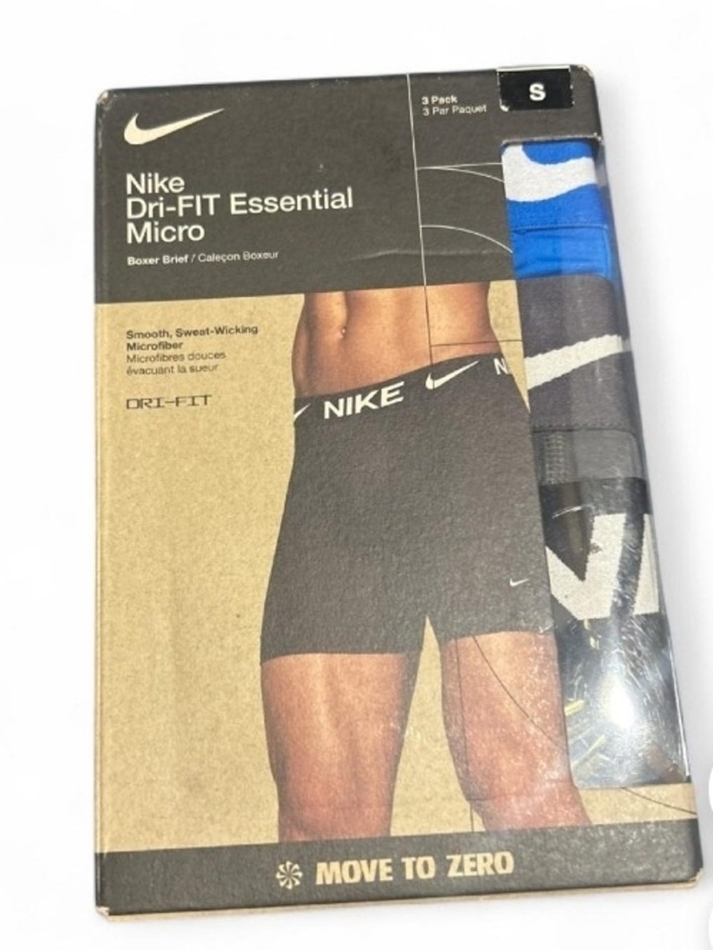 Nike Dri-FIT Essential Micro Boxer Briefs - Blue/Gray/Black - 3 Pack- Size Small